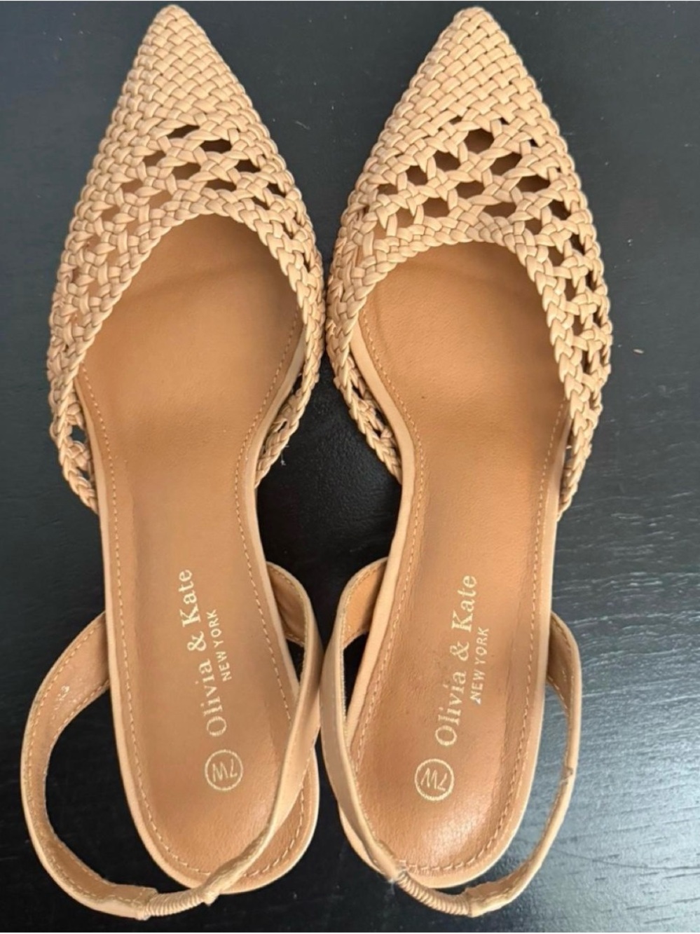 Olivia & Kate Tan Woven Pointed Slingback Flats NWOT